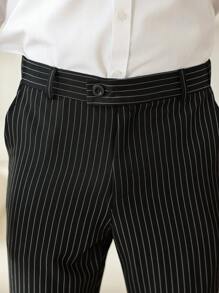 Manfinity Bizformal Men's Front Button Pocket Striped Casual Trousers - Black - View 7