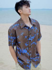 DAZY Camisa de estilo de vacaciones con diseño de patrón abstracto multicolor para hombre, de verano - Multicolor - Ver 10