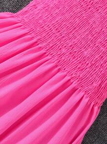 Vestido de manga corta de espalda de tirantes de un solo color para niñas preadolescentes - Rosa Fucsia - Ver 6