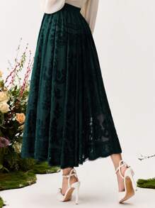 Modelyn 女士纯色褶皱简约 A 字裙，休闲与度假 - 藍色 - 查看 2