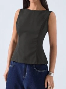 Women's Solid Color Round Neck Casual Minimalist Design Tank Top