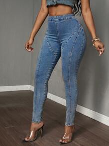 Slaydiva Jeans ajustados de corte ceñido con cremallera en la espalda, para uso casual diario