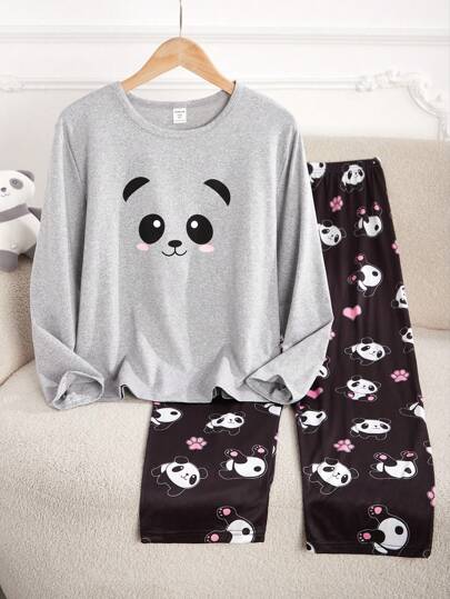 Genkimix Kids Conjunto de pijama de camiseta y pantalones con estampado de panda para niña preadolescente