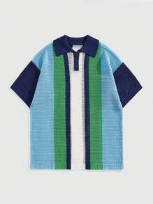 ROMWE MEN Street Life Camisa casual de manga corta con botones y rayas de unicolor para hombres, uso diario