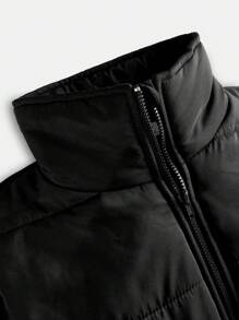 SHEIN Tween-Mädchen 3-teiliges Set Locker sitzendes Sweatshirt mit Rundhalsausschnitt und Buchstabengrafik, Hose aus PU-Leder und dicke Weste mit Stehkragen, lässig und warm - Schwarz - Übersicht 5