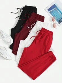 Muchica 1 pieza Pantalón de chándal de mujer informal, de cintura con cordón, unicolor y suelto