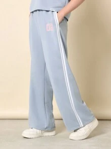 SUMWON Dance Squad Two-Piece Set Varsity Style Crop Top Wide Leg Pants Athleisure Workout Training Performance Practice Wear Youth Teen - Blue - View 4