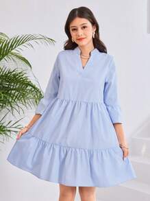 SHEIN Leap Crew Teen Girls Striped A-Line Dress, Blue&White, Holiday/Beach/Casual - Blue and White - View 8