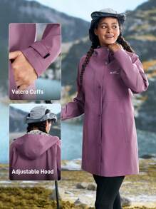 In My Nature 女士前扣长袖口袋休闲户外雨衣 - 紫色 - 查看 5