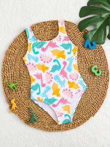 Young Girl Random Print One-Piece Swimsuit - Multicolor - View 1