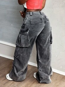 SHEIN Slayr Women's Street Style Utility Cargo Straight Leg Denim Jeans