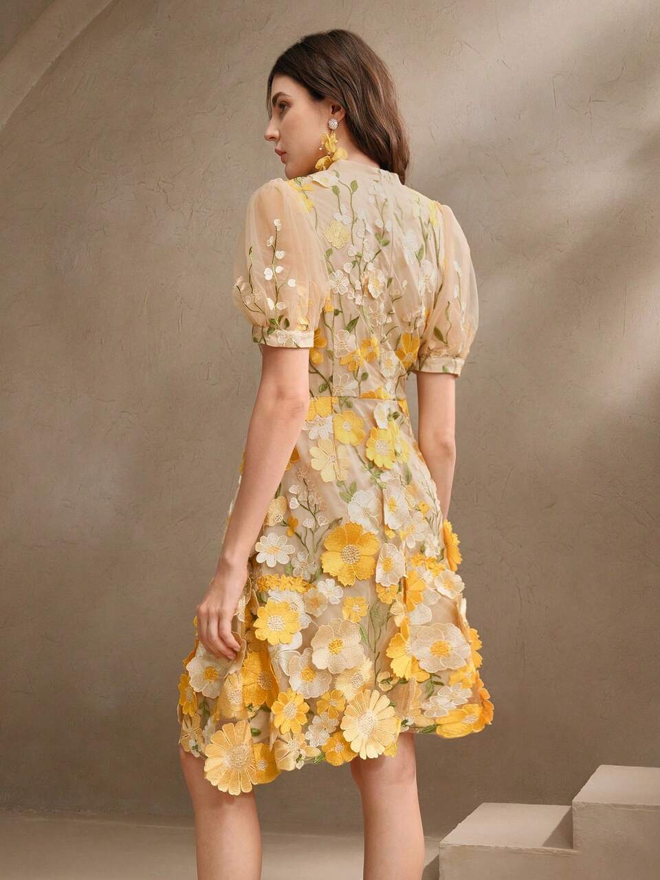 New Spring/Summer Women Urban Elegant Mesh Embroidered Jacquard Midi Dress, Suitable For Valentine's Day, Date Night, Vacation Outfits