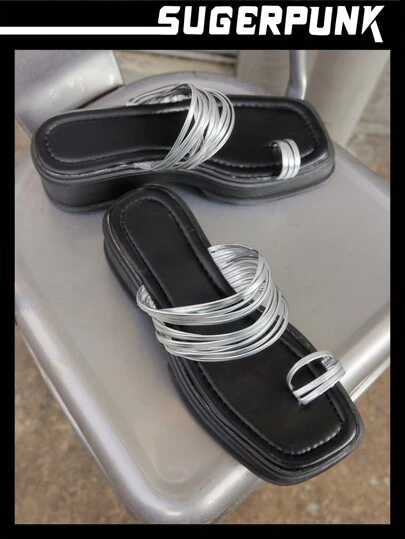 Sugerpunk 女士银色高跟鞋系带夏季露趾罗马海滩凉鞋，交叉带户外坡跟厚底角斗士高跟鞋