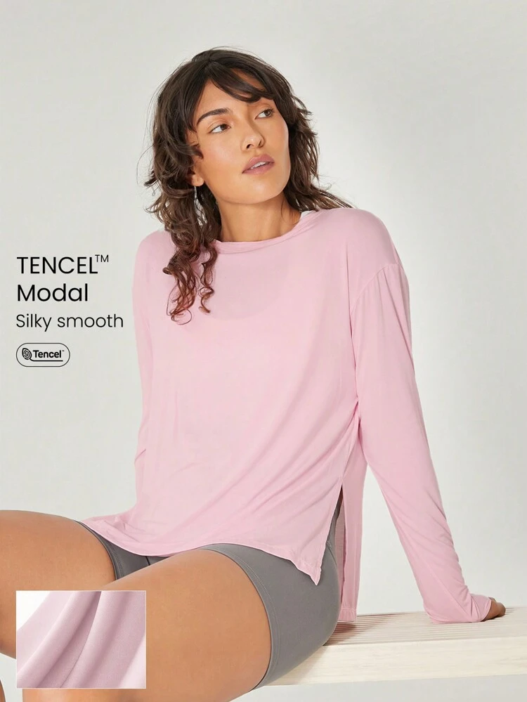 Camiseta de compresión de manga larga casual de verano, estilo deportivo y relajado, en tela modal