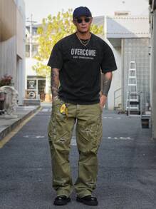 DAZY Áo thun tay ngắn cổ tròn in chữ màu đen dành cho nam, mùa hè - màu đen - Xem 7