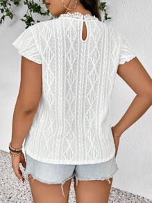 SHEIN Frenchy Plus Size Solid Color Shell Trim Hollow Casual Loose Blouse, Everyday Wear