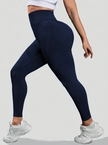 SHEIN Rhythm Era Quần legging thể thao nâng mông liền mạch cỡ lớn dành cho người lớn - Màu xanh hải quân - Xem 5