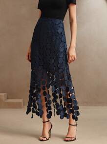 Anewsta 激光切割多圈双层长裙女装春夏女士约会之夜 - 藏蓝色 - 查看 4