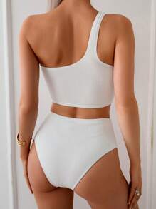 SHEIN Swim 女士性感不对称肩部花卉印花细肩带背心，夏季比基尼 - 彩色 - 查看 2