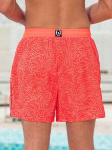 Surfspeed Men's Front Tie Waist Printed Casual Beach Shorts, Vacation Holiday Style Men Swim Trunks - Red - View 2