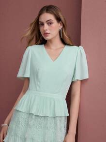 MOTF PREMIUM CONTRAST LACE LAYERED RUFFLE HEM DRESS - Mint Green - View 7