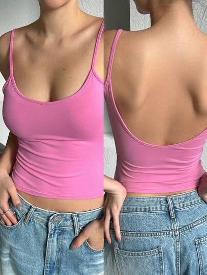 DAZY เสื้อกล้ามกลับหลังเข้ารูปสีพื้นแบบสบาย ๆ สำหรับผู้หญิง Y2K