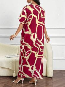 SHEIN Lady Vestido modesto de manga de mariposa tejido, elegante y casual para otoño e invierno, estilo árabe - Rojo - Ver 2