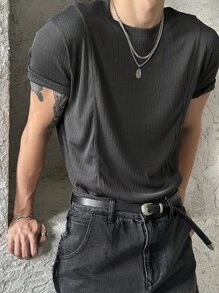 DAZY Men's Solid Color Crew Neck Short Sleeve Casual Top Summer - Grey - View 1