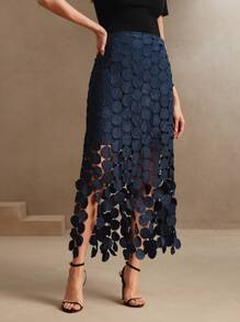 Anewsta 激光切割多圈双层长裙女装春夏女士约会之夜 - 藏蓝色 - 查看 3