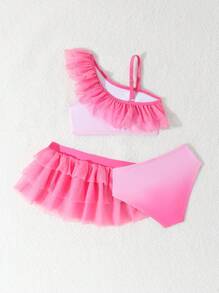 Young Girl Solid Color Patchwork Minimalist Bikini Top And Bottom Swimming Suit Set