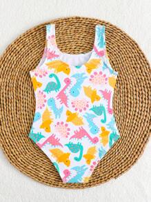 Young Girl Random Print One-Piece Swimsuit - Multicolor - View 2