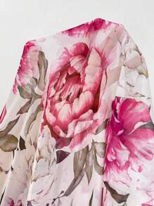 Flirla Plus Size French Elegant Semi-Transparent Floral Print Long Sleeve Chiffon Blouse, Spring/Summer - Multicolor - View 5