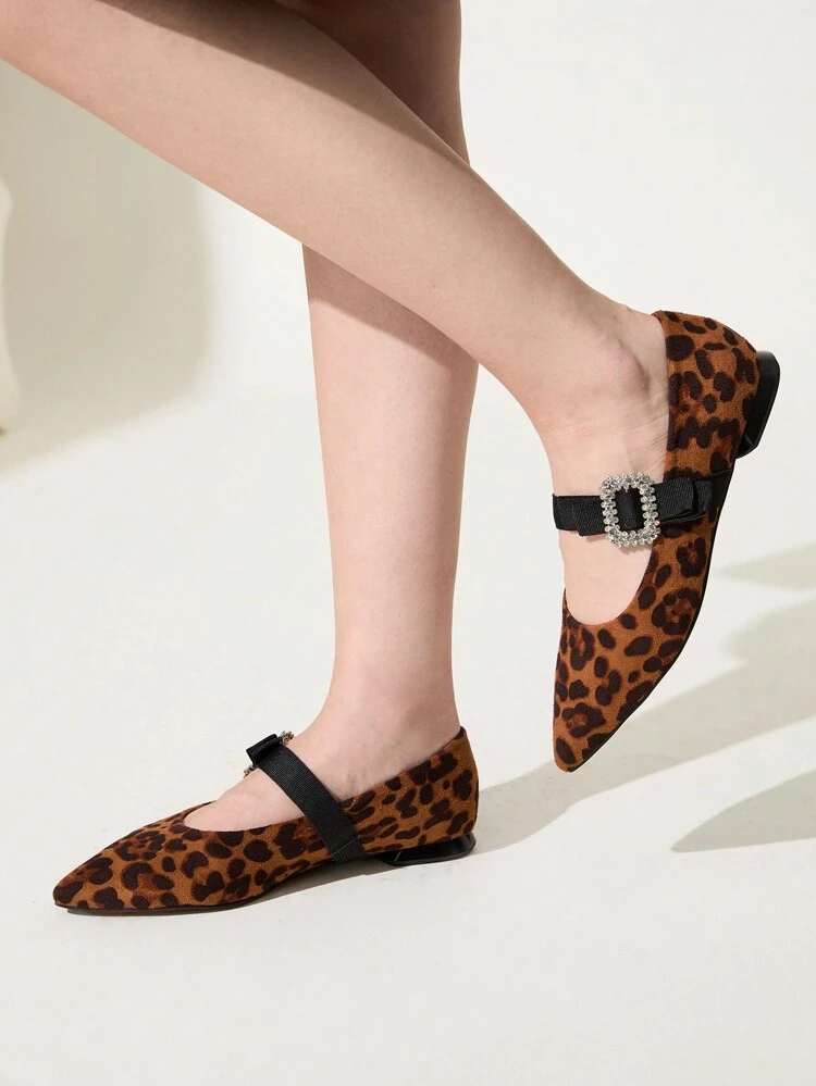 CUCCOO CHICEST Sexy Leopard Print Pointed Toe Shoes, Women's New Design Bowknot Mary Jane Pumps Spring Shoes Spring Break Easter