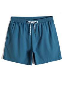 Manfinity Swimmode Men's 2pcs Swim Trunks Drawstring Waist Front Tie Pocket Solid Color Resort Casual - Multicolor - View 6