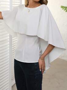 SHEIN LUNE Blusa holgada y elegante con volantes de unicolor para mujeres - Blanco - Ver 4