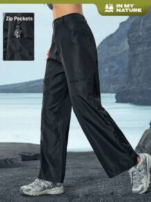 In My Nature Women's Solid Color Casual Versatile Outdoor Pants - Black - View 1