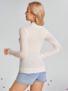 SHEIN LUNE High Neck Colorblock Heart Pattern Loose Knit Sweater, Casual & Comfortable, Suitable For All Seasons,Valentine's Day,Heart Sweater,Western Wear Women