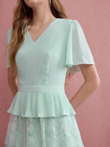 MOTF PREMIUM CONTRAST LACE LAYERED RUFFLE HEM DRESS - Mint Green - View 3