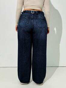 RueChic Plus Mid Waist Belt Detailed Straight Jean - Medium Wash - View 2