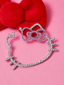 HELLO KITTY AND FRIENDS | SHEIN 水钻镂空猫图案大号环状耳环 - 彩色 - 查看 3