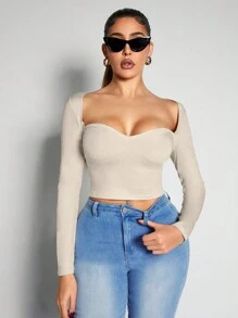 Zolique Sexy Square Neck Short Long Sleeve Women T-Shirt Fall Cloth For Women