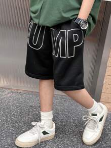 DAZY Tween Boy Letter Print Casual Simple Style Everyday Shorts,Back To School Clothes - Black - View 1
