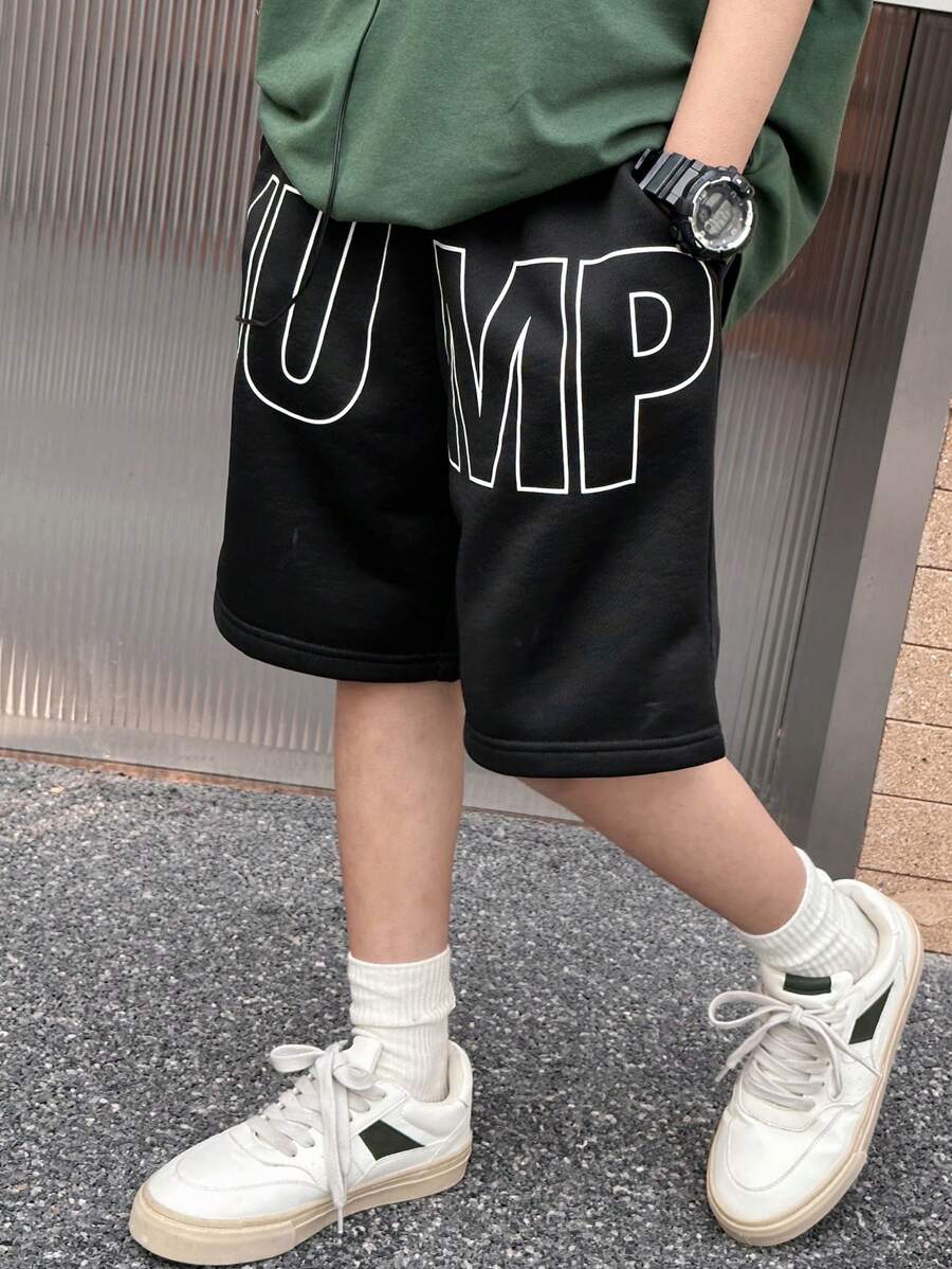 DAZY Tween Boy Letter Print Casual Simple Style Everyday Shorts,Back To School Clothes - Black - View 1