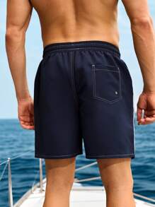 Manfinity Swimmode Pantalones cortos de playa para hombre con bloque de color, cordón ajustable y bolsillo parche