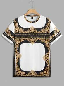 Manfinity Homme Męski graficzny nadruk, okrągły dekolt, krótki rękaw, top i spodenki, swobodny strój