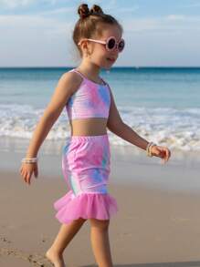 Young Girl Ombre Mermaid Scale Print Bikini Set - Multicolor - View 1