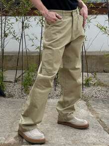 DAZY Plain Olive Green Men's Casual Baggy Cargo Pants, All Season - Army Green - View 5