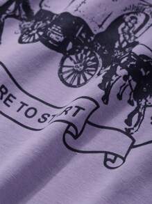 DAZY 女士圆领花卉印花宽松短袖休闲 T 恤图案 T 恤超大 T 恤 - 紫色 - 查看 7