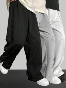 SHEIN Leap Crew 3pcs Kids/Tween Boys' Solid Loose Straight Knit Jogger Pants, Casual & Vacation Suitable For Commute, School, Daily Wear, Sports, Spring Summer Autumn Winter - Multicolor - View 2