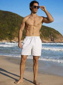 Manfinity Swimmode Men's Simple Fashionable Casual Beach Shorts For Daily Wear - Beige - View 5